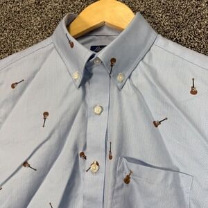 Lansky Bros Shirt Mens S Blue Cotton Guitars Elvis Long Sleeve Button Down